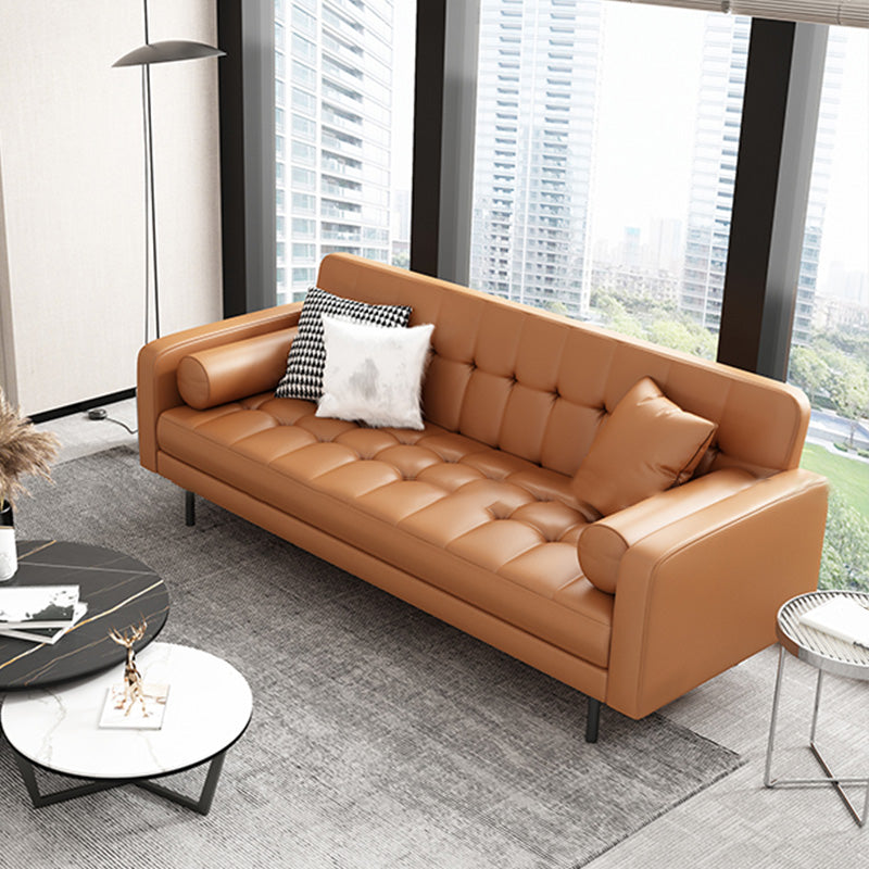 Glam Tufted Biscuit Back Standard Living Room Faux Leather Sofa