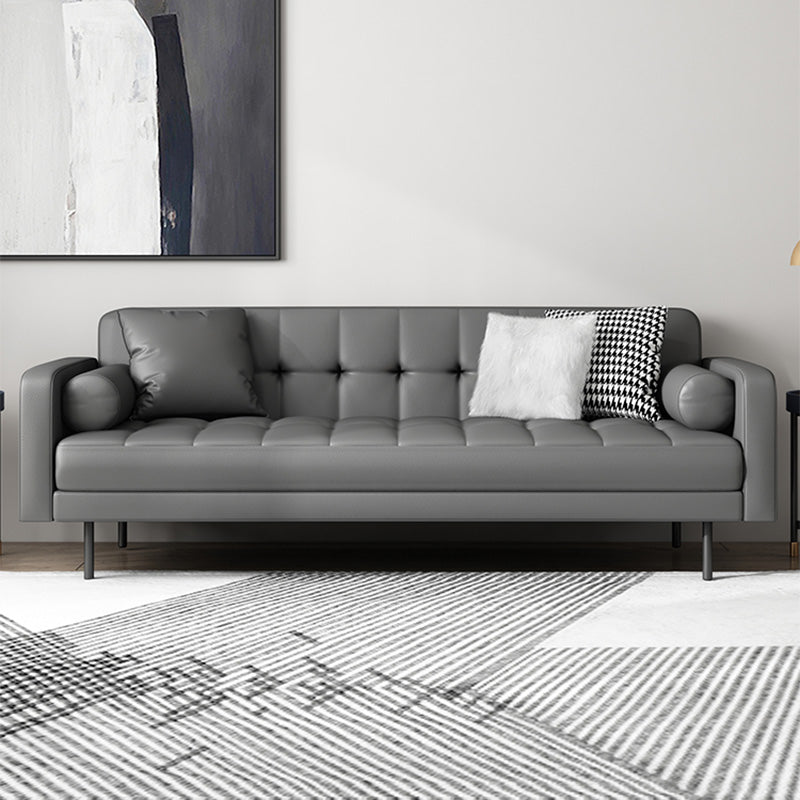 Glam Tufted Biscuit Back Standard Living Room Faux Leather Sofa
