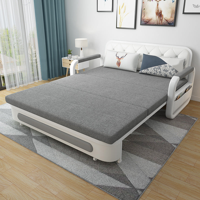 Cotton Blend Contemporary Sofa with Bed in Grey with Storage