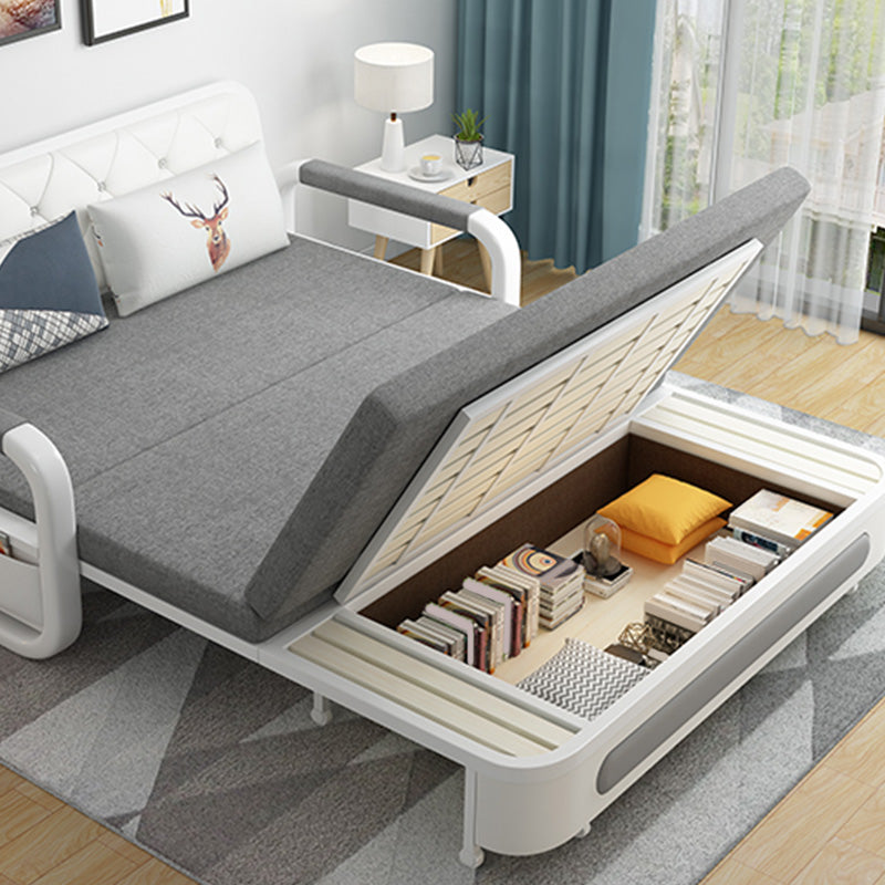 Cotton Blend Contemporary Sofa with Bed in Grey with Storage