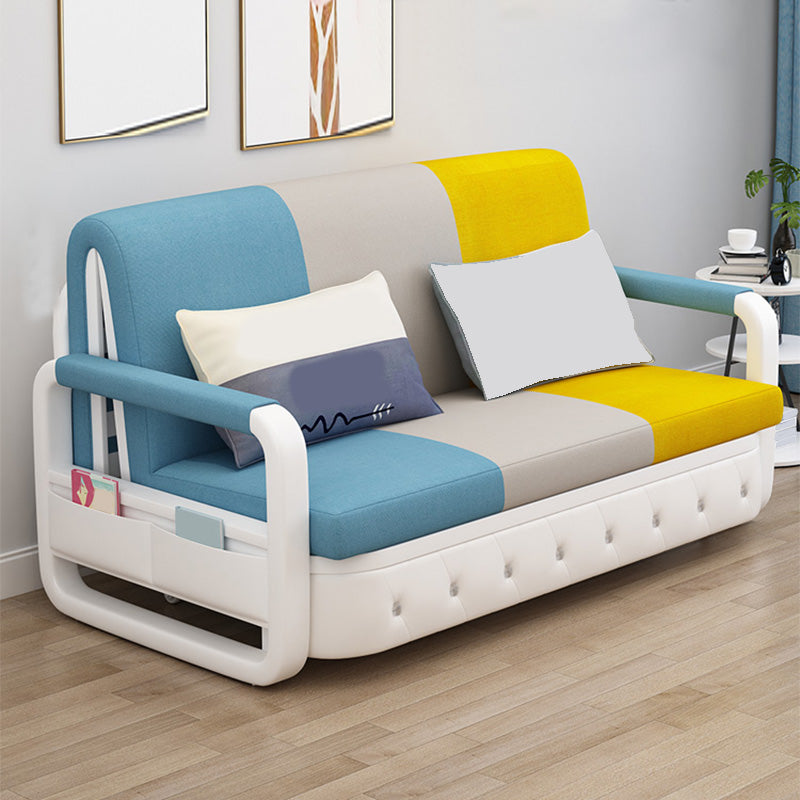 Cotton Blend Contemporary Square Arm Sofa Bed for Living Room