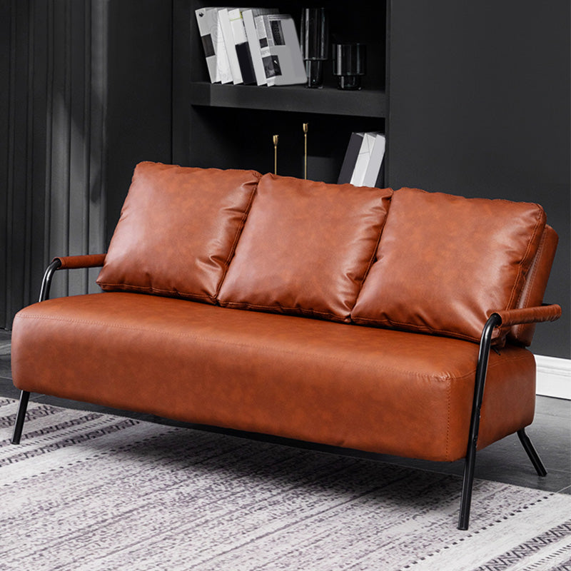 3 Seater 27.5" H PU Leather Solid Color Square Arm Sofa for Living Room