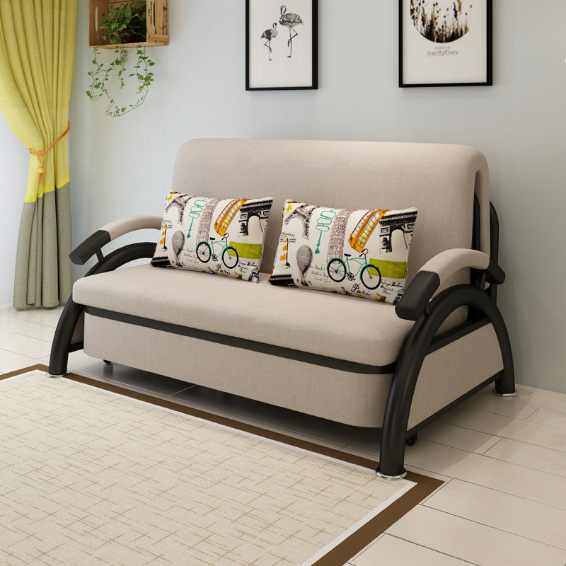 Contemporary Round Arm Cotton Blend Slipcovered Sofa with Bed