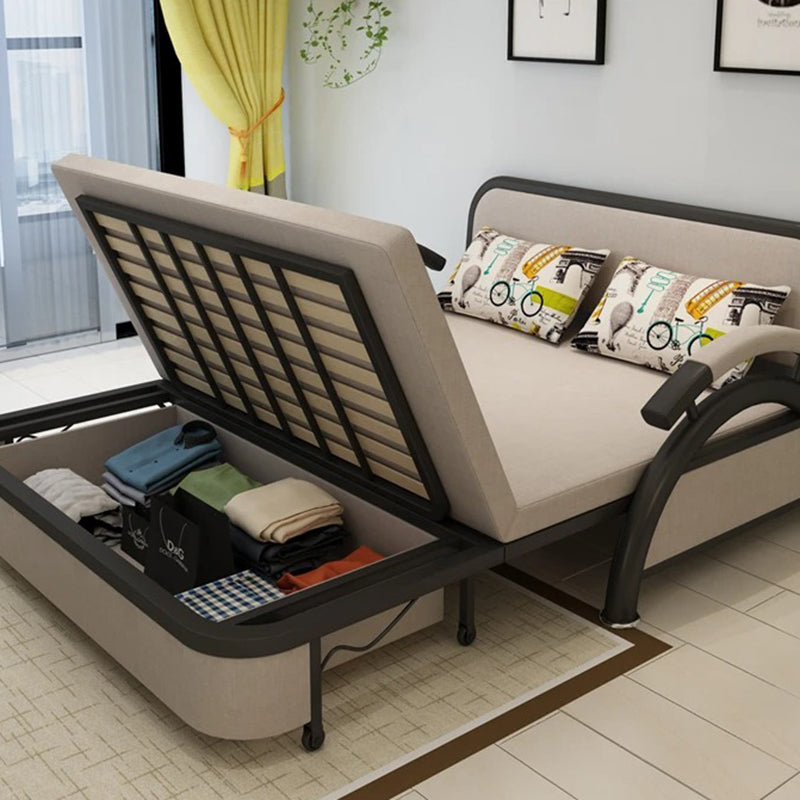 Contemporary Round Arm Cotton Blend Slipcovered Sofa with Bed