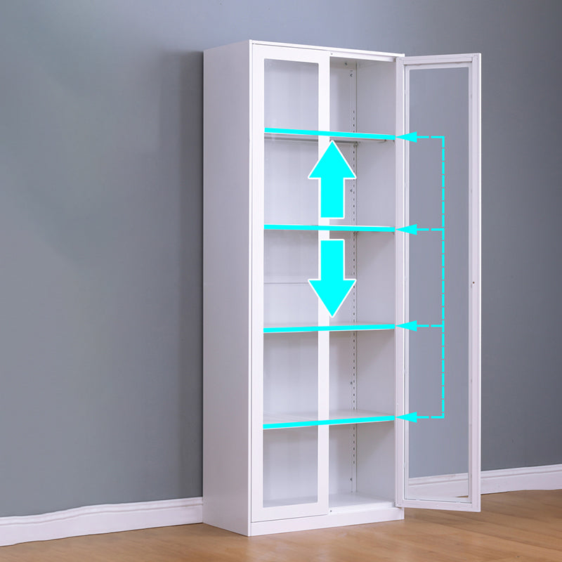 Modern Style Metal Bookshelf White Close Back Bookcase with Door for Home Office