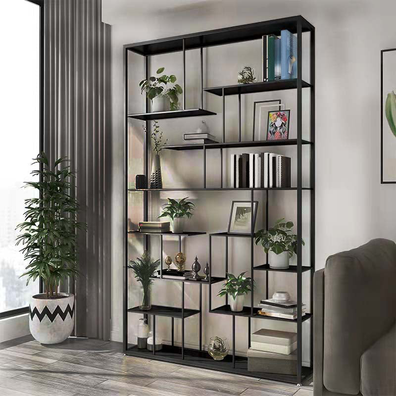 Open Back Bookshelf Scandinavian Home Office Bookcase with Metal Shelves