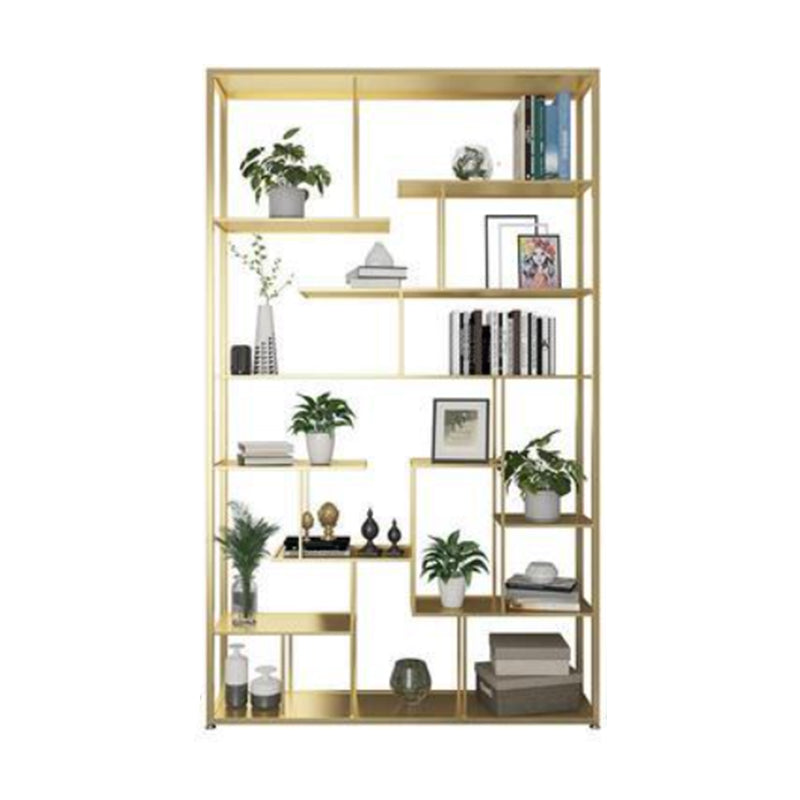 Open Back Bookshelf Scandinavian Home Office Bookcase with Metal Shelves