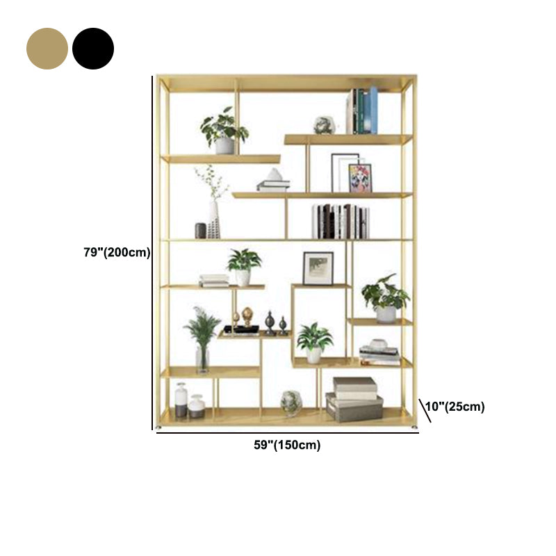 Open Back Bookshelf Scandinavian Home Office Bookcase with Metal Shelves