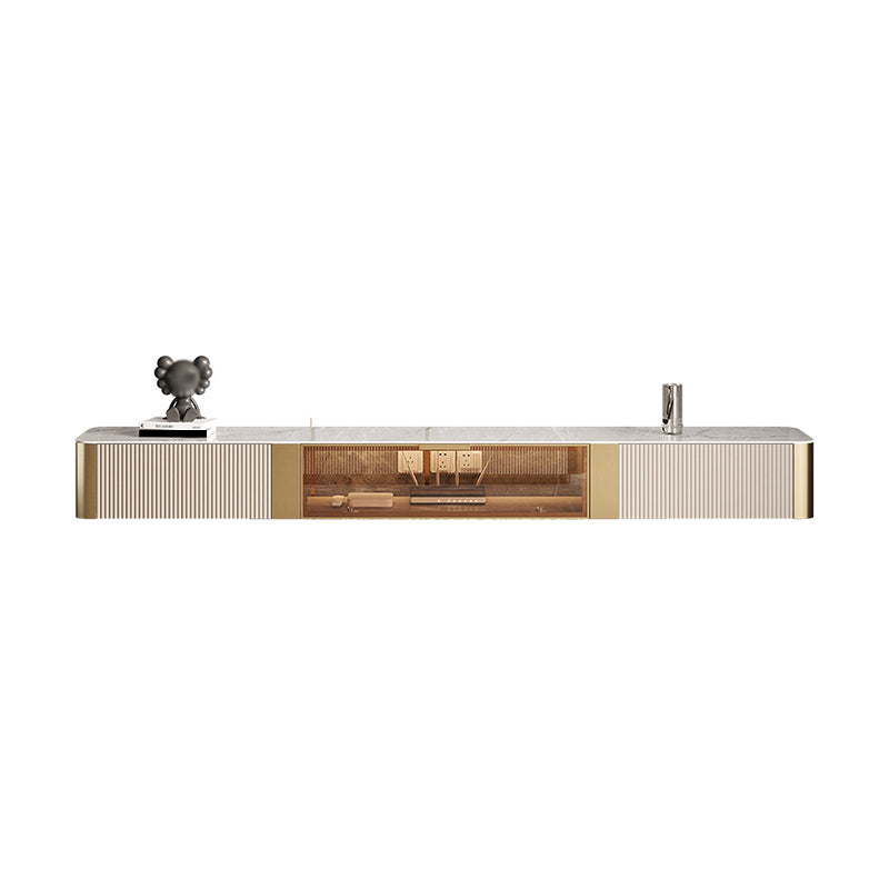 Wall-mounted Stone TV Stand 2 Drawers Glam Style TV Cabinet with Glass Door