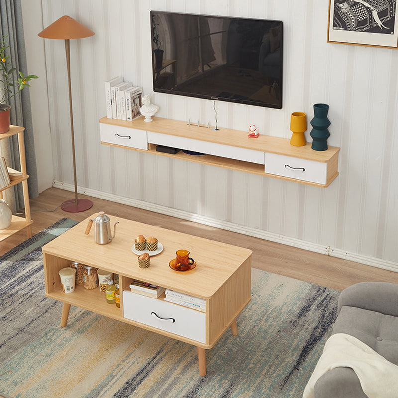 Contemporary Style Wood TV Stand Floating Cable Management TV Console