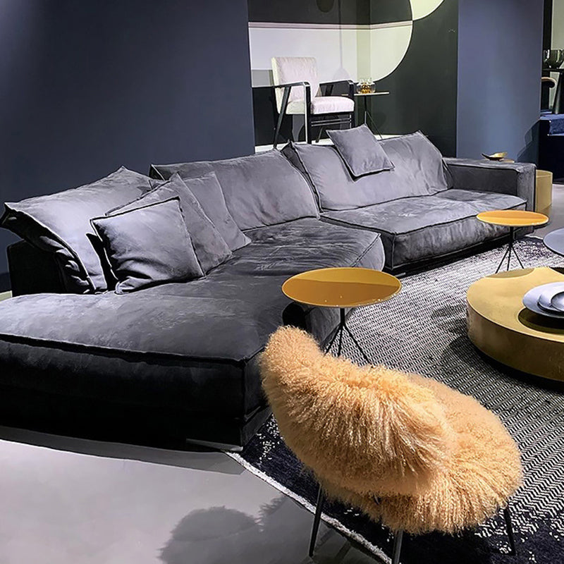 Grey/blue/khaki/pink Sofa with Pillow Back Latex Padded Square Armrest Sectional