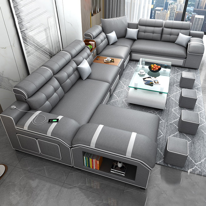 Contemporary Grey Sofa/sectional with Storage and USB for Living Room