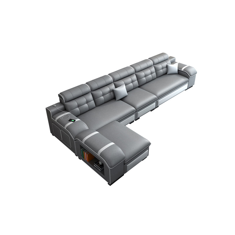 Contemporary Grey Sofa/sectional with Storage and USB for Living Room
