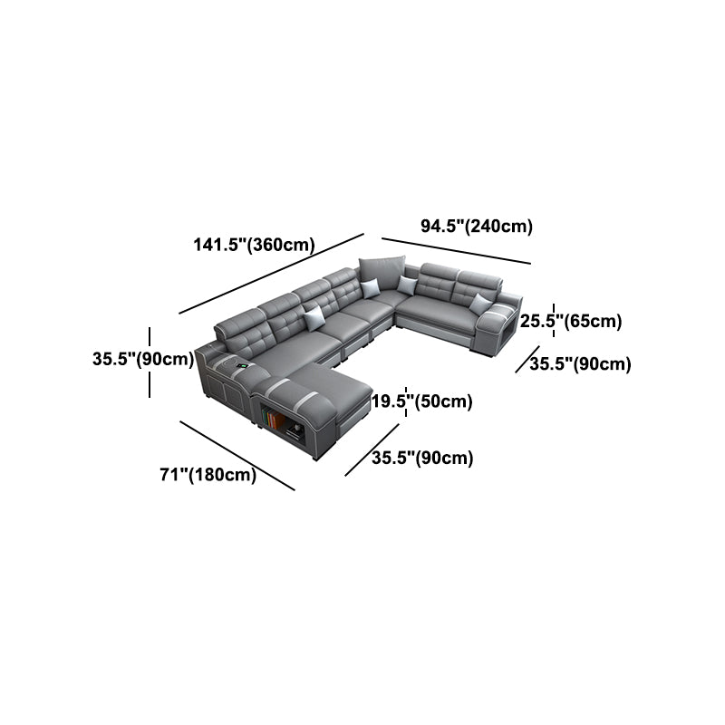 Contemporary Grey Sofa/sectional with Storage and USB for Living Room