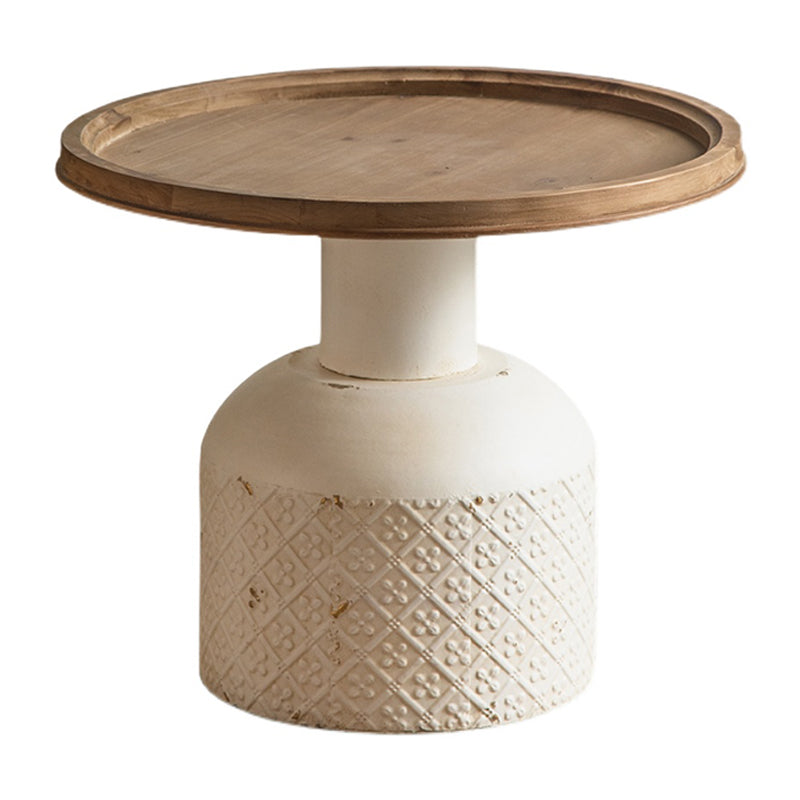 Rustic Iron Pedestal Round Wood Top Coffee Table - Distressed Surface Treatment