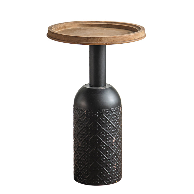 Rustic Iron Pedestal Round Wood Top Coffee Table - Distressed Surface Treatment