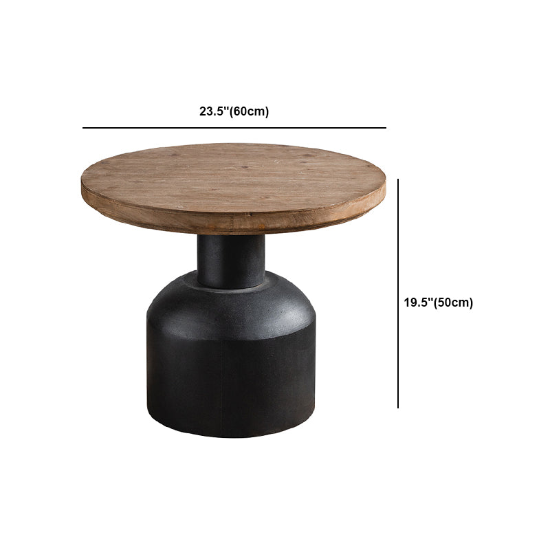 Rustic Iron Pedestal Round Wood Top Coffee Table - Distressed Surface Treatment