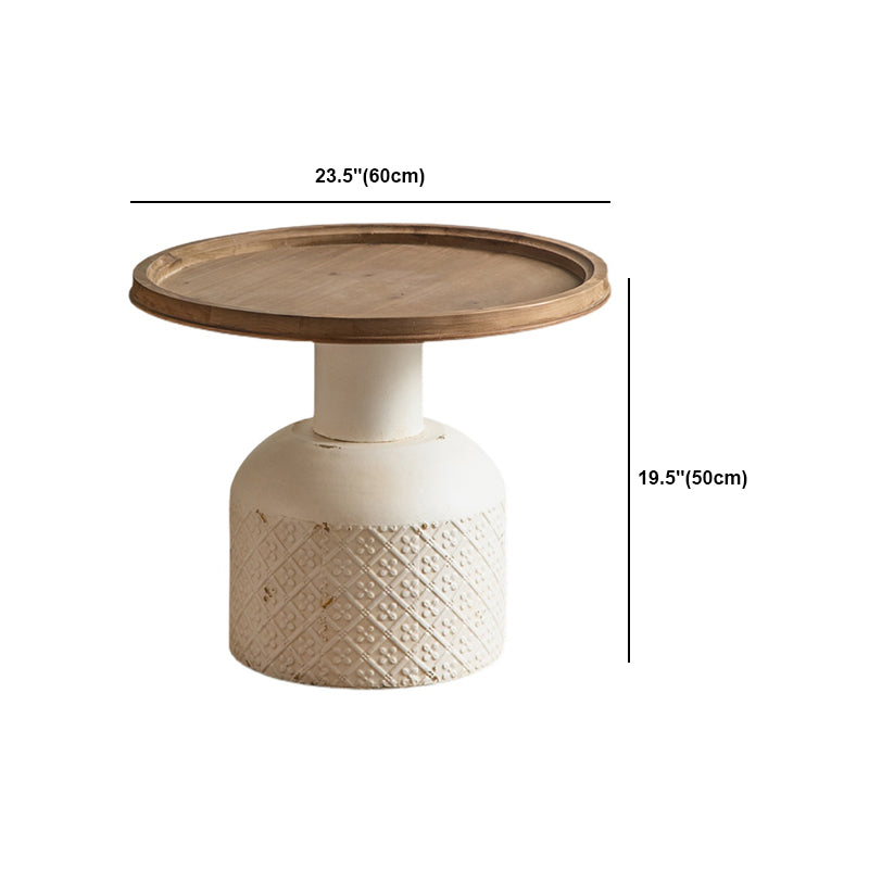 Rustic Iron Pedestal Round Wood Top Coffee Table - Distressed Surface Treatment