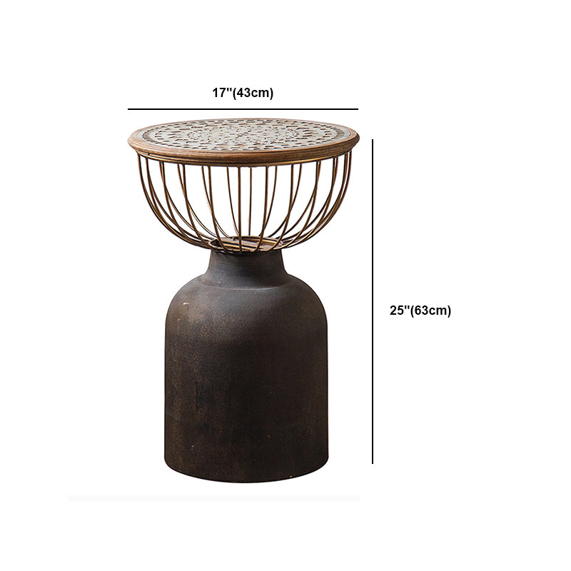 Rustic Iron Pedestal Round Wood Top Coffee Table - Distressed Surface Treatment