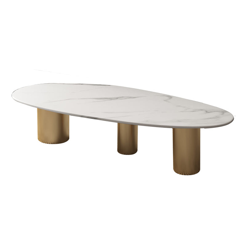Luxurious 3 Legs Elliptical Stone Coffee Cocktail Table in White/Grey