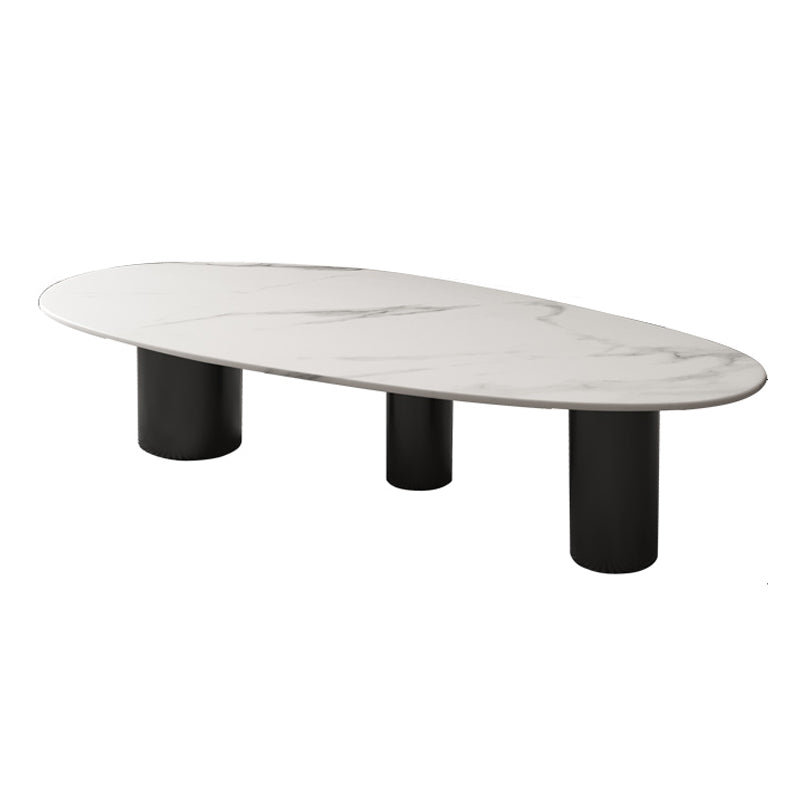 Luxurious 3 Legs Elliptical Stone Coffee Cocktail Table in White/Grey