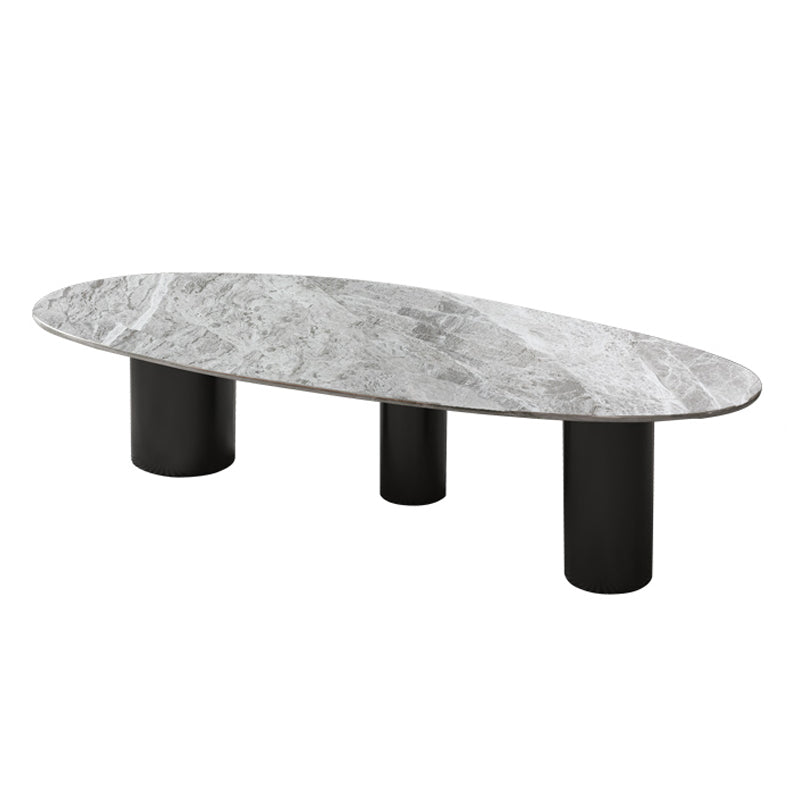 Luxurious 3 Legs Elliptical Stone Coffee Cocktail Table in White/Grey