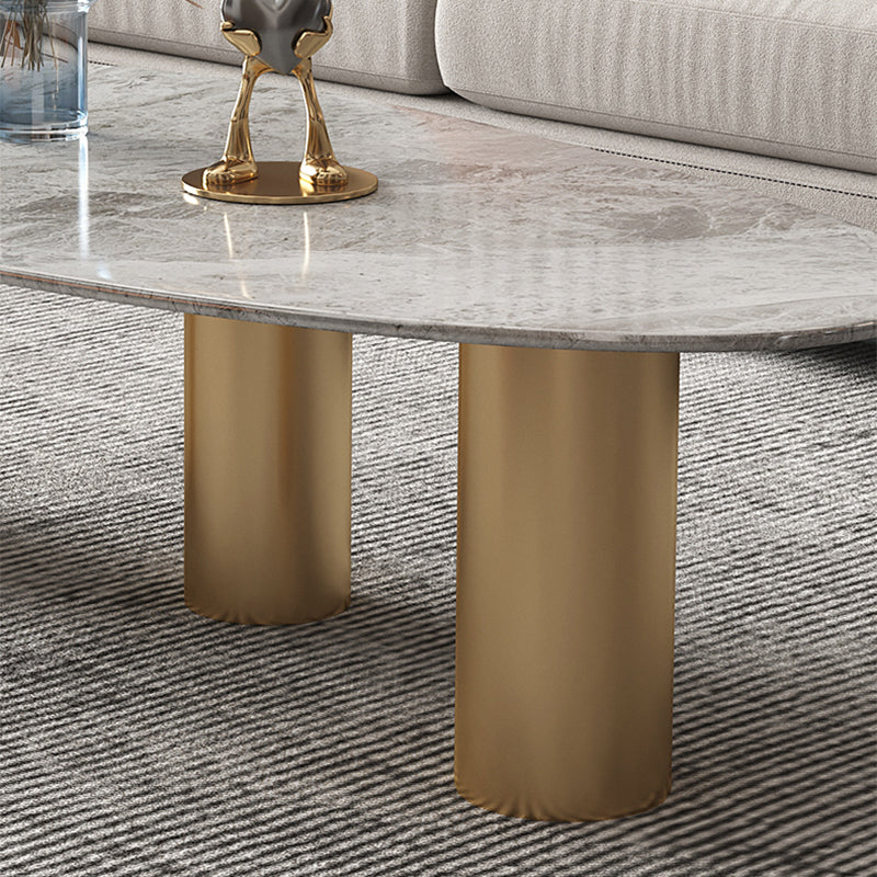 Luxurious 3 Legs Elliptical Stone Coffee Cocktail Table in White/Grey