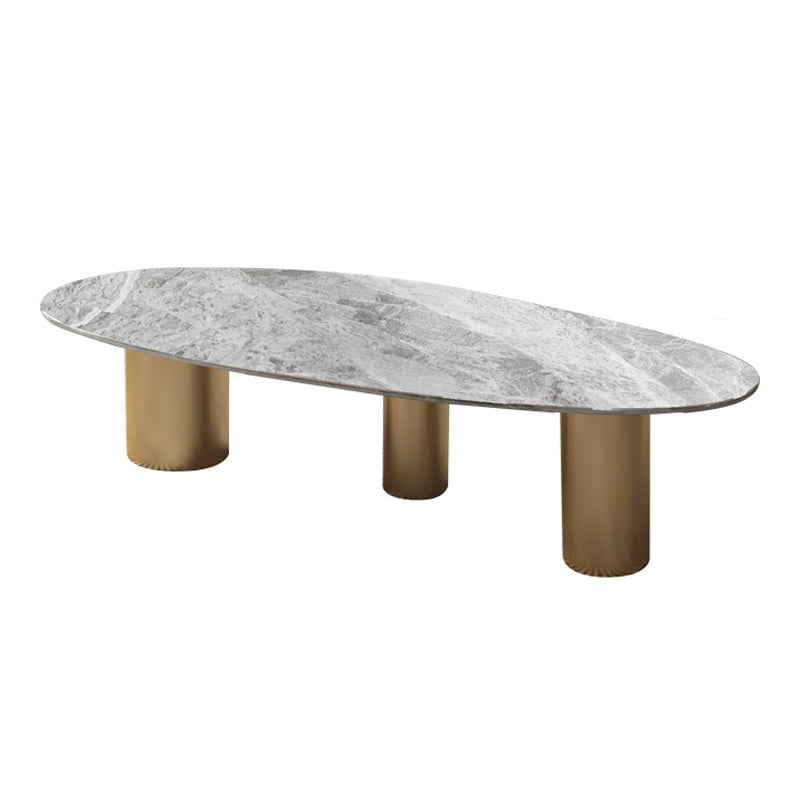 Luxurious 3 Legs Elliptical Stone Coffee Cocktail Table in White/Grey