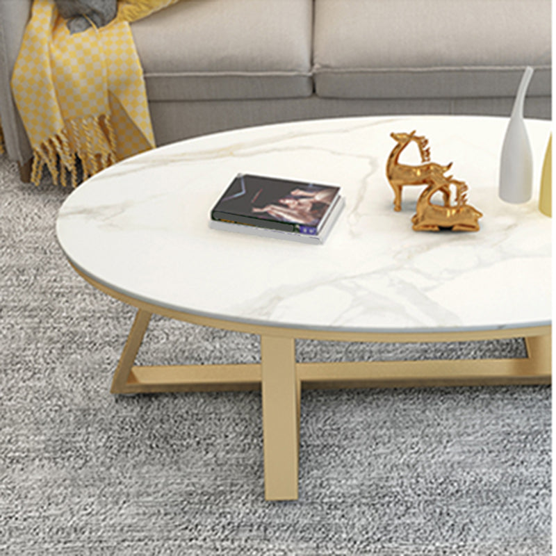 Glam Metal Cross Legs Coffee Table Faux Marble/Slate Oval Coffee Table