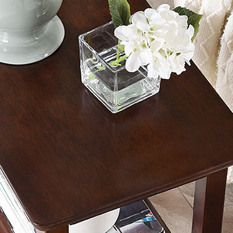 Wood Scandinavian Rectangular 4 Legs Side Table with Storage Shelf