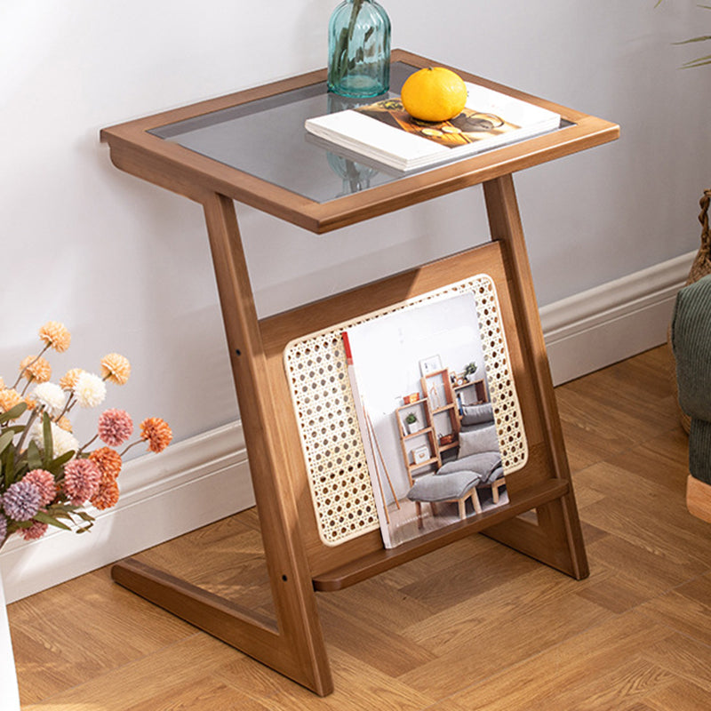 22.8" Tall Rectangular Glass Side Table Solid Wood Abstract End Table with Storage