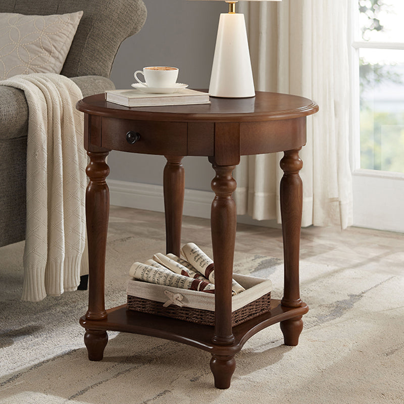 60CM Tall Wood Storage Sled End Table Double Tier Side Table for Bedroom