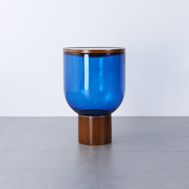 Modern Round Solid Oak Top End Table 53/44" Tall Drum End Table with Storage