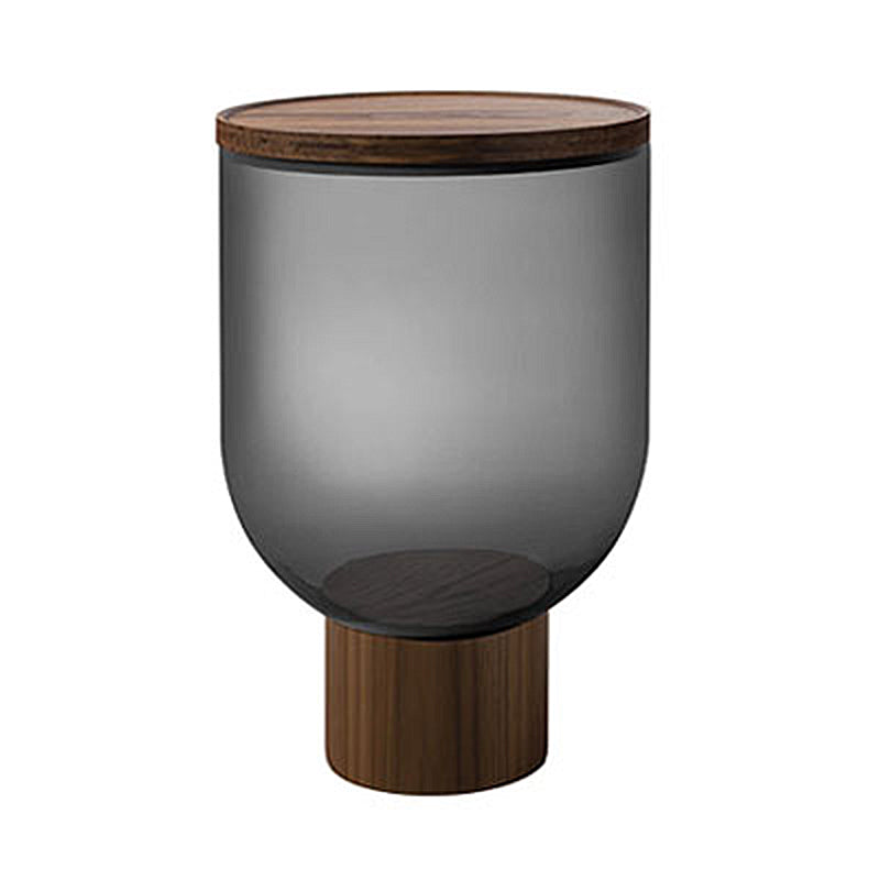 Modern Round Solid Oak Top End Table 53/44" Tall Drum End Table with Storage