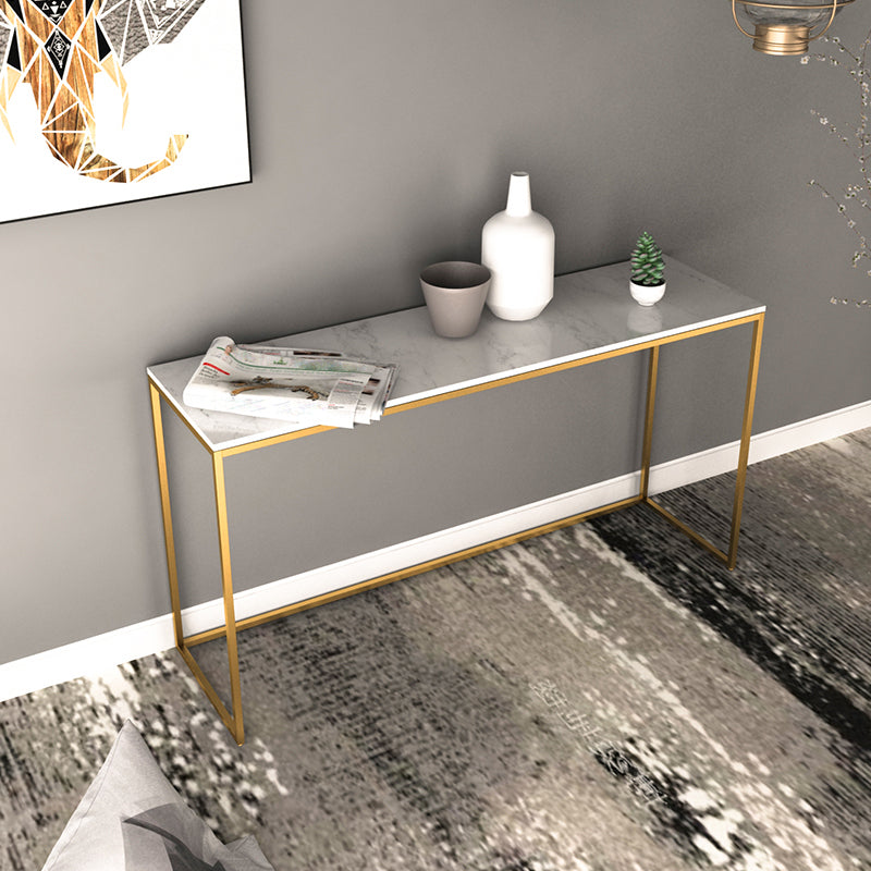 Marble Rectangle Console Table Glam Ironcraft Frame Accent Table for Hall