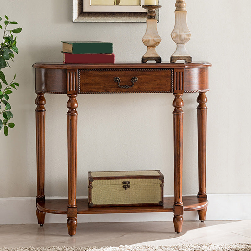 Mid-Century Modern Solid WoodTable, 35.43" H Console Accent Table in Brone