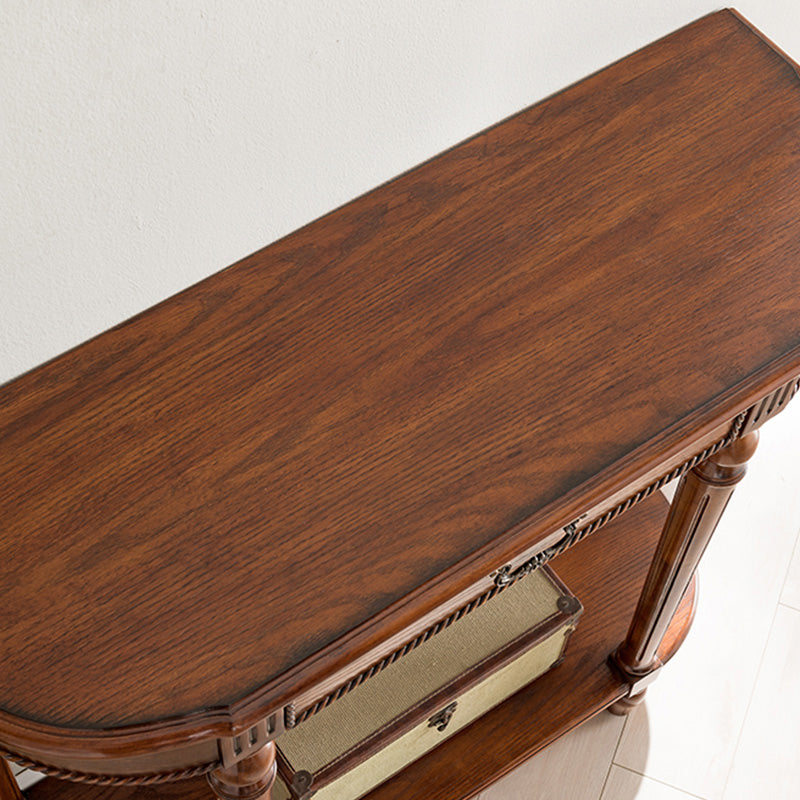 Mid-Century Modern Solid WoodTable, 35.43" H Console Accent Table in Brone