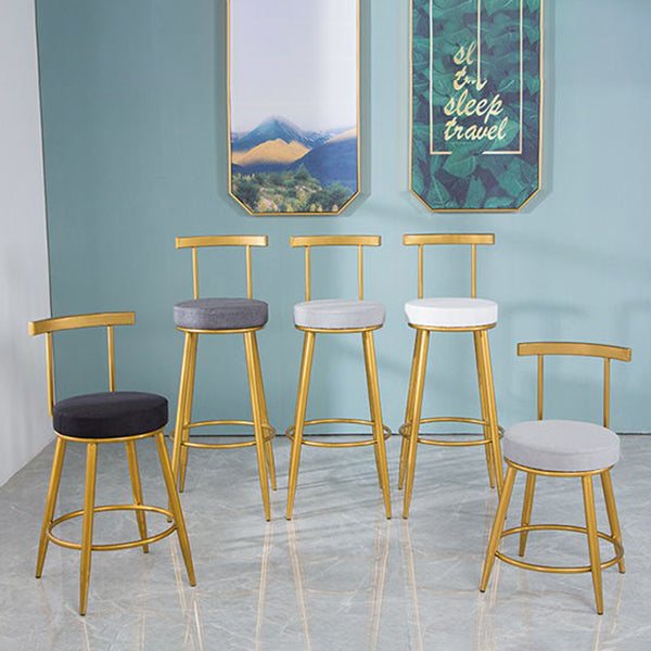 Glam Backrest Armless Counter Stool Iron Cafe Bar Stool with Pedal and Cushion