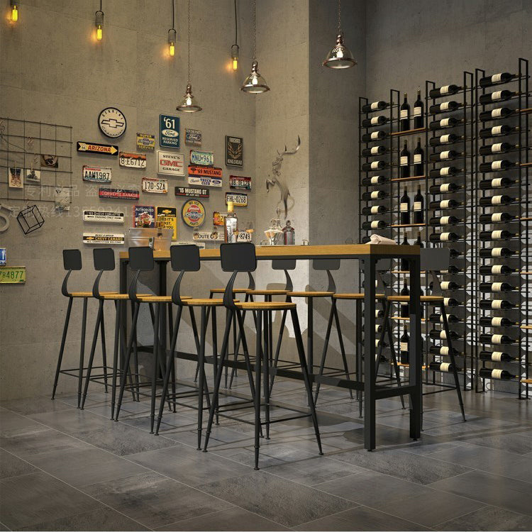 Modern 1/6/11 Pieces Bar Table Set Rectangle Pine Wood Counter Table with Backrest Stools