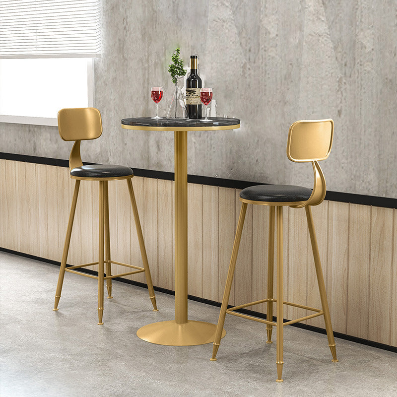 1/2/3/4 Pieces Glam Round Bar Table Set Bistro Set with Faux Marble Top