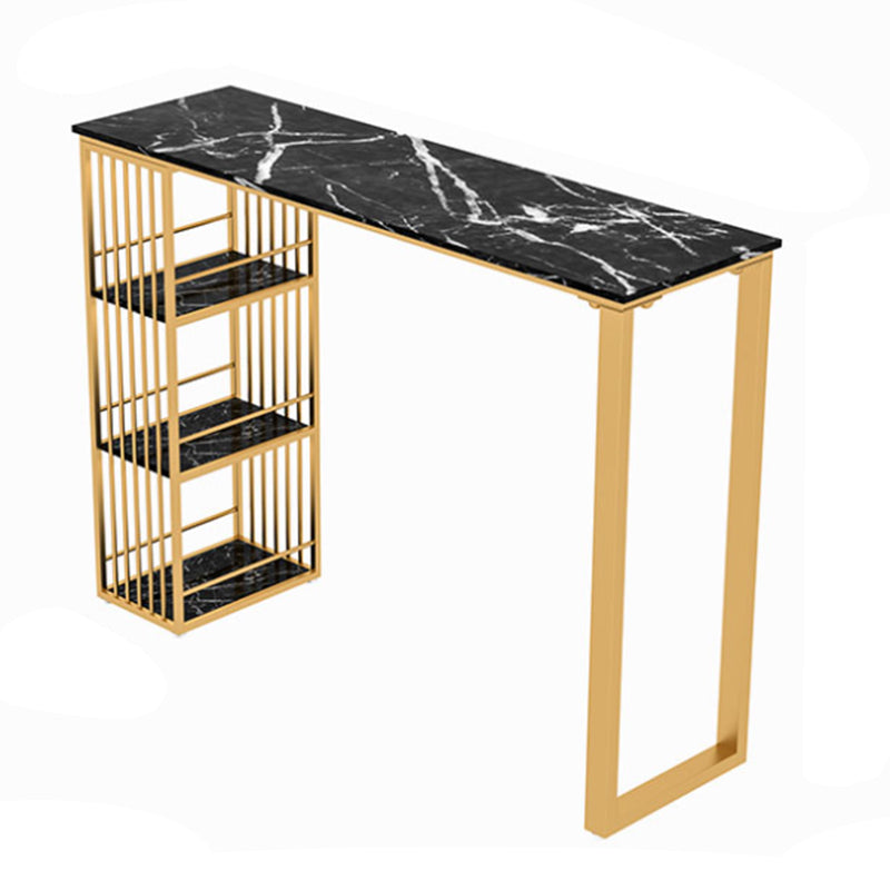 1/3/5 Pieces Glam Iron Bar Table Set Rectangle Faux Marble Top Bistro Set with Shelf