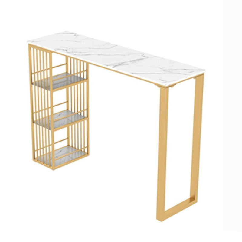 1/3/5 Pieces Glam Iron Bar Table Set Rectangle Faux Marble Top Bistro Set with Shelf