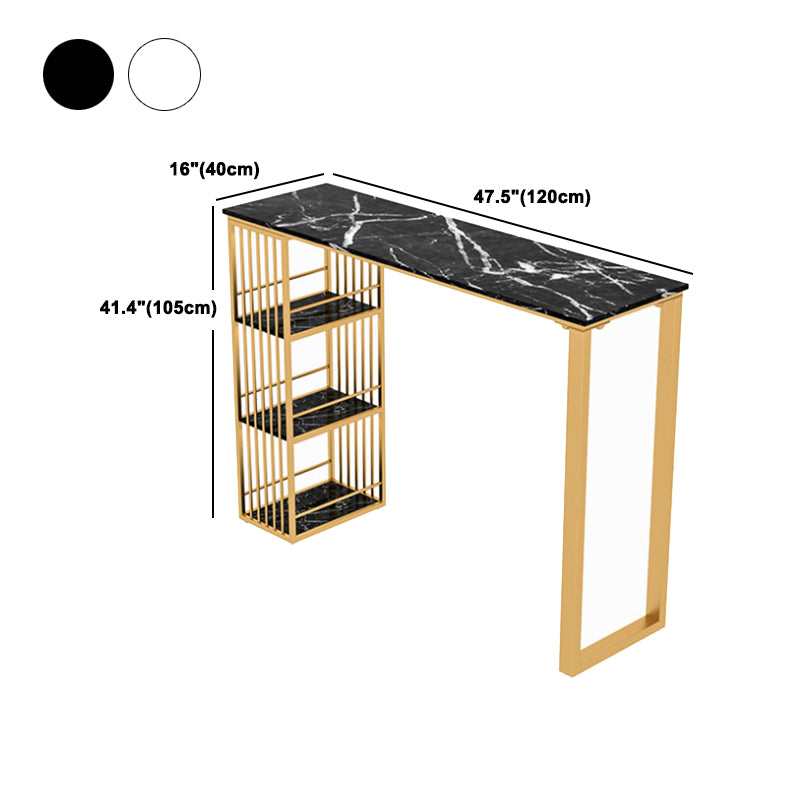 1/3/5 Pieces Glam Iron Bar Table Set Rectangle Faux Marble Top Bistro Set with Shelf