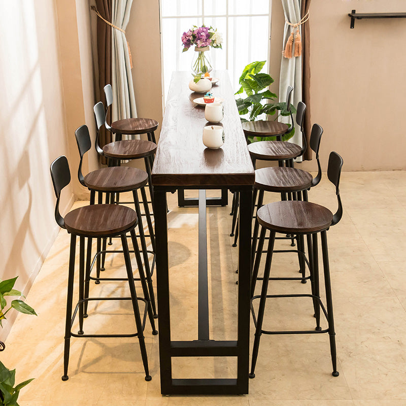 Modern Rectangle Solid Wood Bar Table Set 1/5/9 Pieces Counter Table with Black Stools