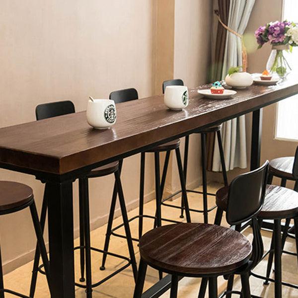 Modern Rectangle Solid Wood Bar Table Set 1/5/9 Pieces Counter Table with Black Stools