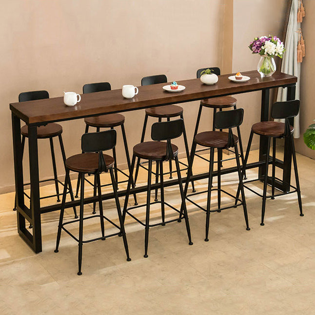 Modern Rectangle Solid Wood Bar Table Set 1/5/9 Pieces Counter Table with Black Stools