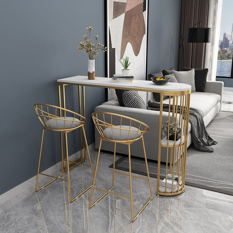 Glam Oval Bar Set Storage 1/2/3 Pieces Stone Counter Height Set in Gold