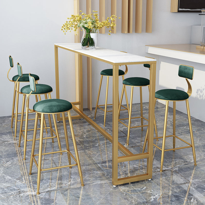 1/2/7 Pieces Glam Iron Bar Table Set Rectangle White Faux Marble Bistro Set with Footrest