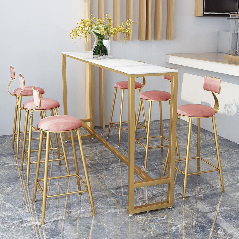1/2/7 Pieces Glam Iron Bar Table Set Rectangle White Faux Marble Bistro Set with Footrest