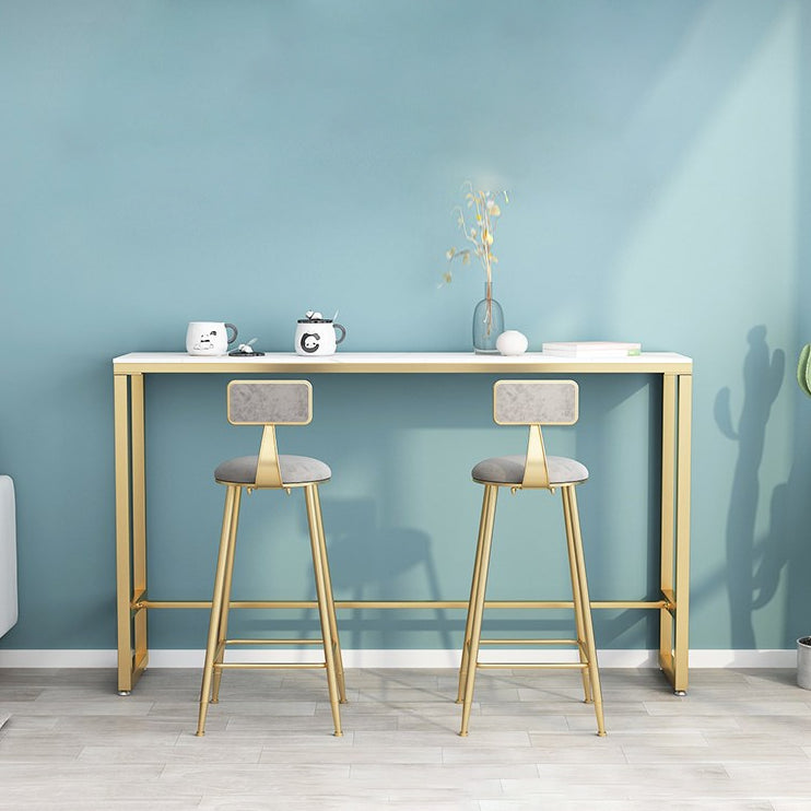 1/3 Pieces Glam Iron Bistro Set Rectangle White Stone Top Bar Table Set with Footrest